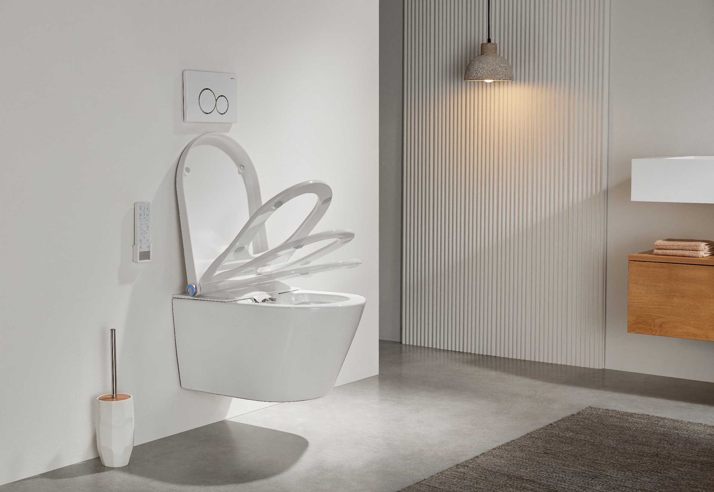 CERANO - WC závěsné s integrovaným elektronickým bidetem Cronus Standard, Vortex Rimless 180° + UF sedátko - bílá lesklá - 59,3x38,4 cm