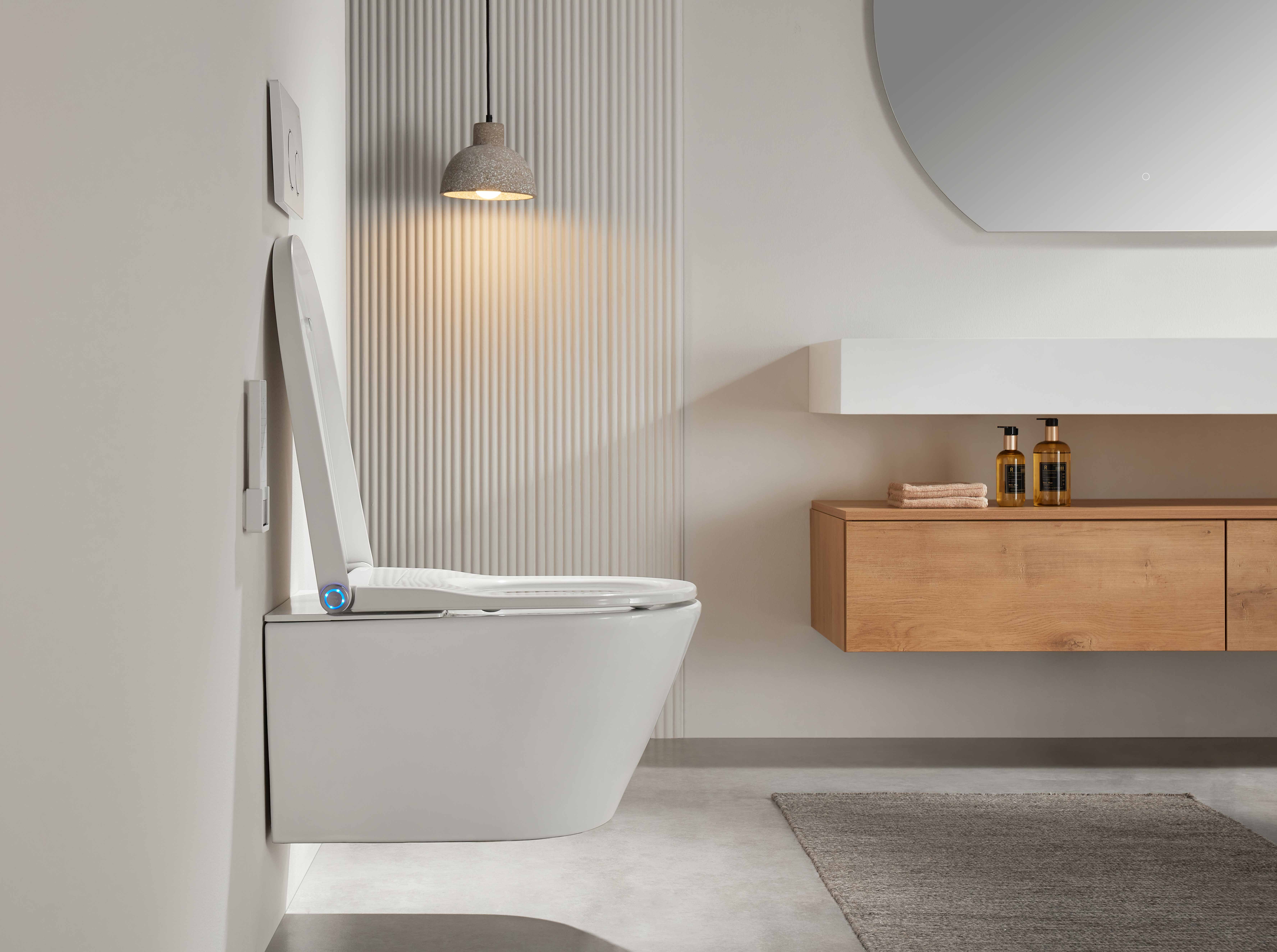 CERANO - WC závěsné s integrovaným elektronickým bidetem Cronus Pro, Vortex Rimless 180° + UF sedátko - bílá lesklá - 59,3x38,4 cm