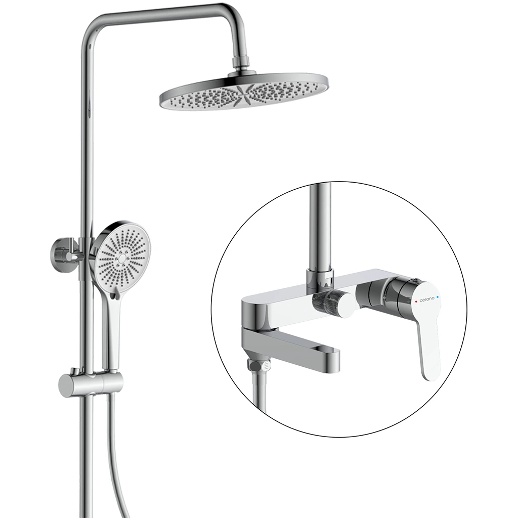 CERANO - Sprchový nástěnný sloup Velea - vanová otoná baterie - chrom - 78-123 cm