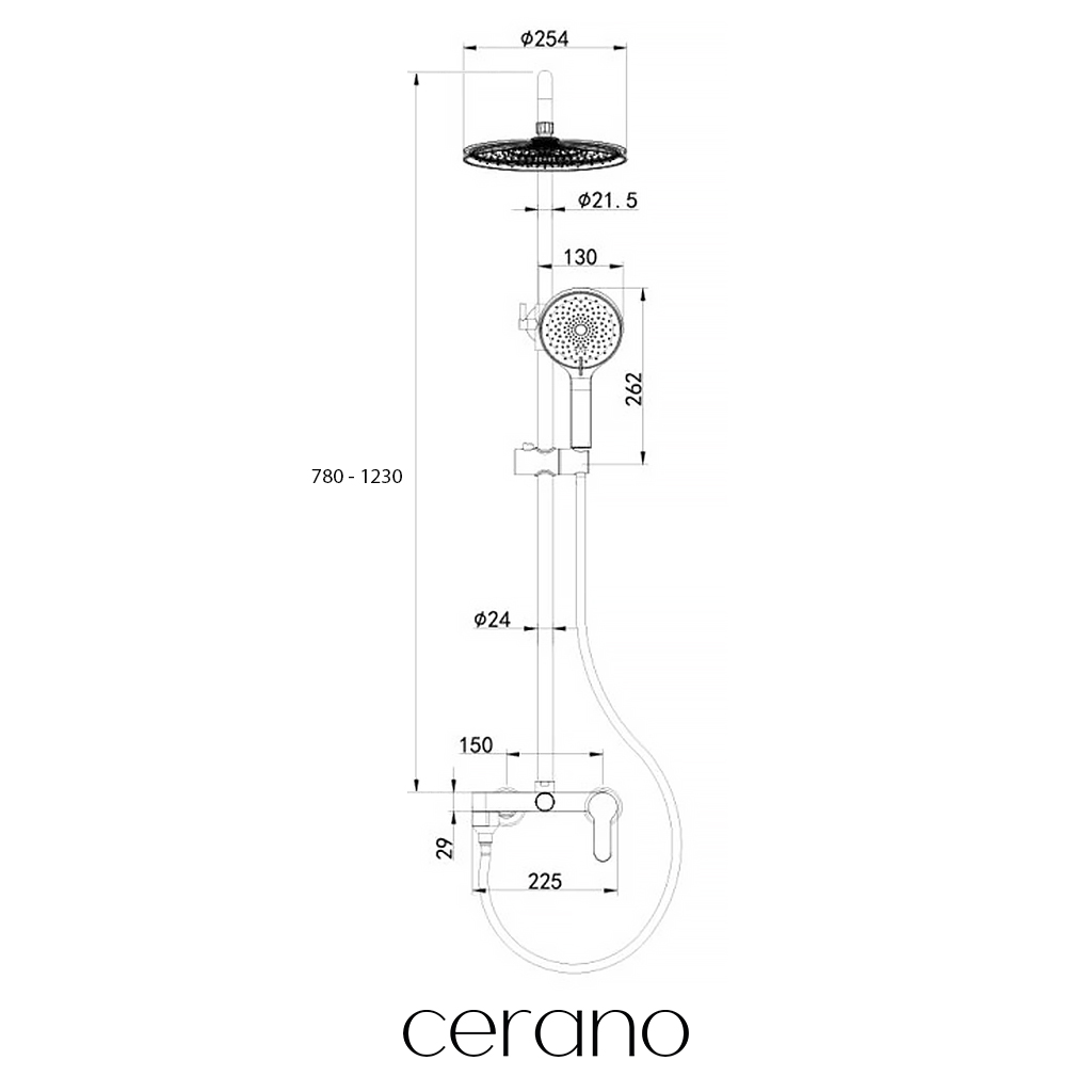 CERANO - Sprchový nástěnný sloup Velea - vanová otoná baterie - chrom - 78-123 cm