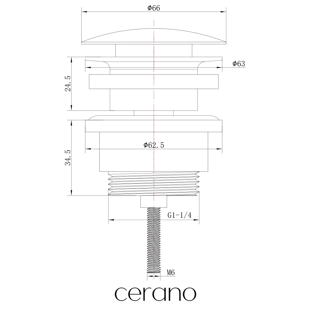 CERANO - Umyvadlová výpusť - 5/4“ click-clack - univerzální - černá matná