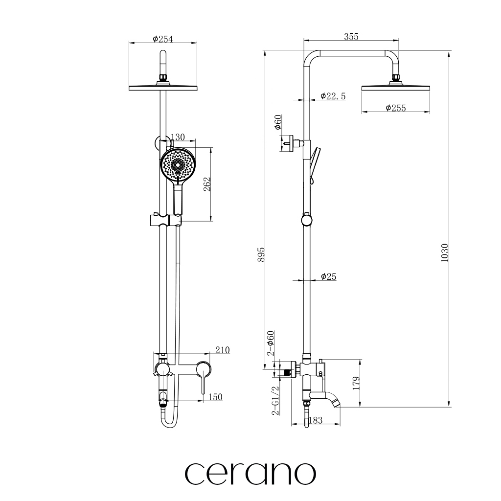 CERANO - Sprchový nástěnný sloup Ennio - vanová otočná baterie - chrom