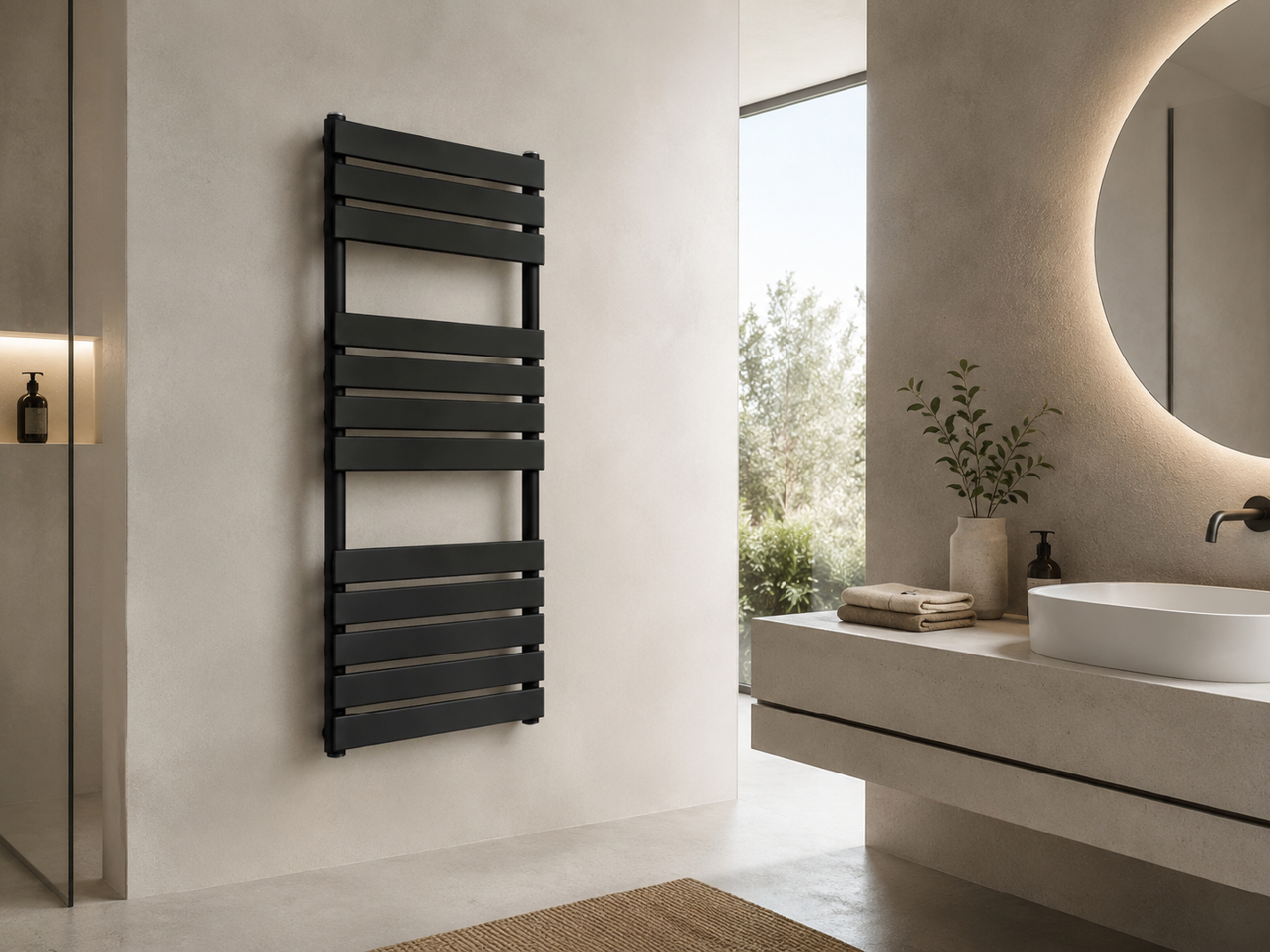 CERANO - Koupelnový radiátorový set Claude - kombinované vytápění, wifi tyč - boční jednobodové připojení - 600W - černá matná - 1200x500 mm