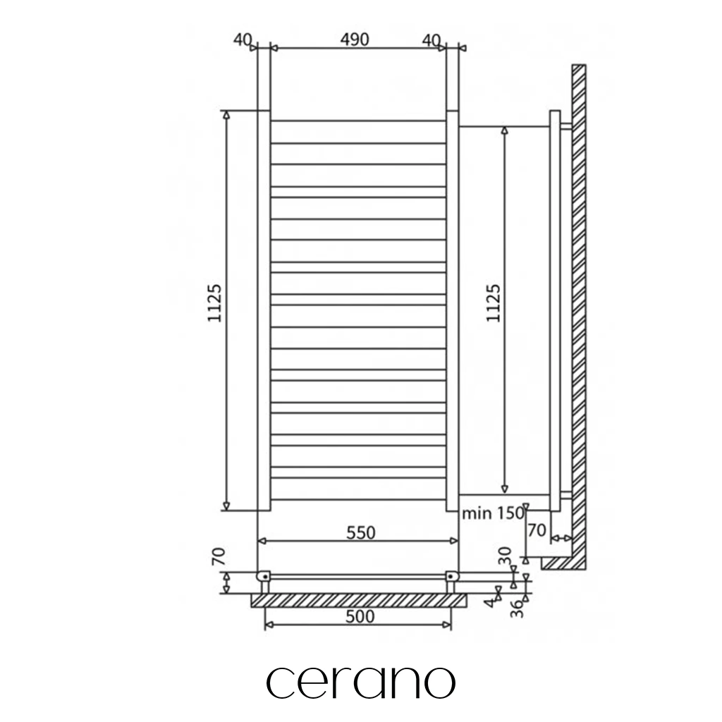 CERANO - Koupelnový radiátorový set Marco - kombinované vytápění, wifi tyč - boční jednobodové připojení - 600W - černá matná - 1125x550 mm