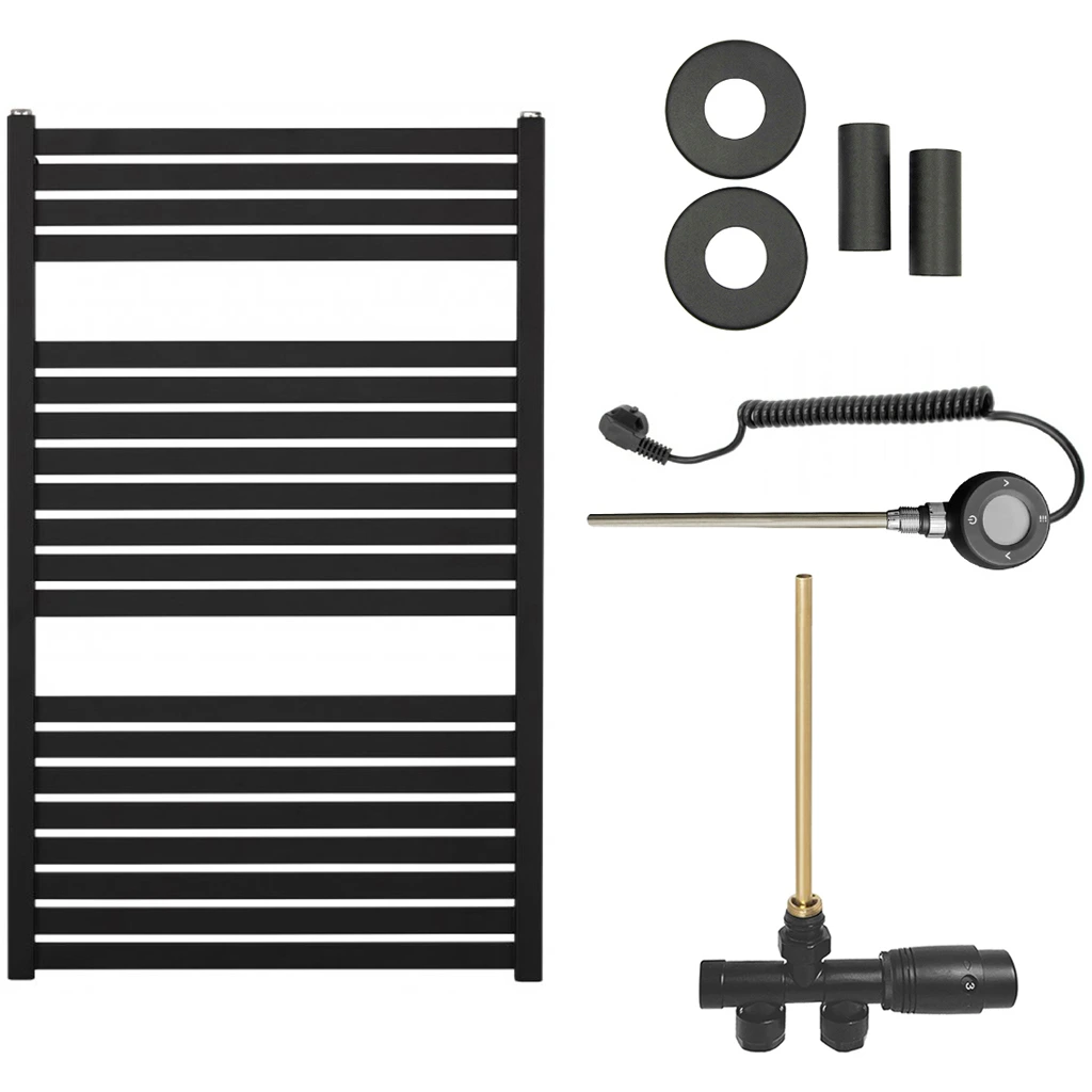 CERANO - Koupelnový radiátorový set Vincenzo - kombinované vytápění, wifi tyč - boční jednobodové připojení - 400W - černá matná - 970x600 mm
