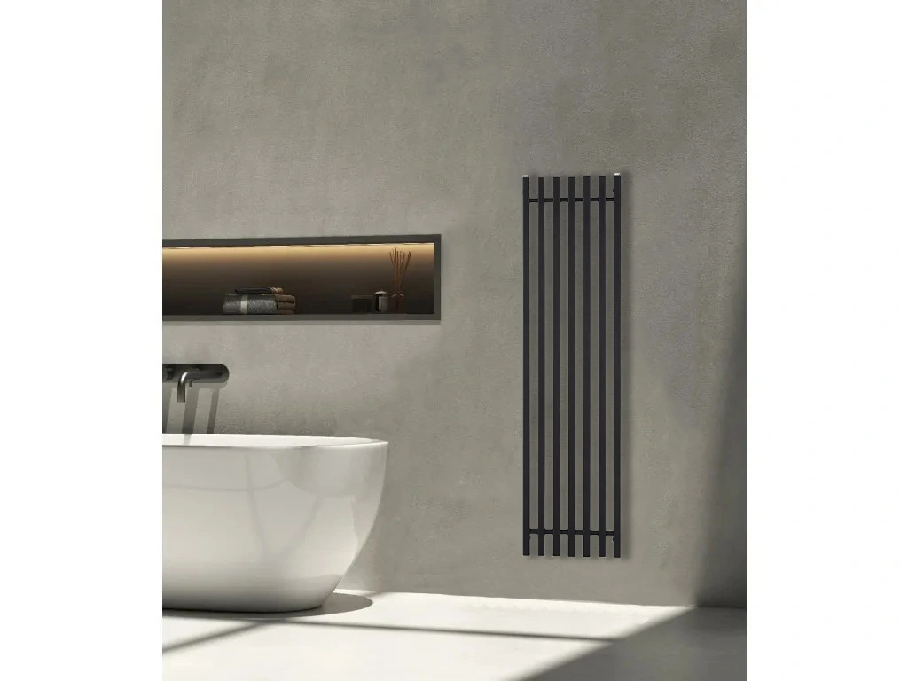 CERANO - Koupelnový radiátorový set Francesco - kombinované vytápění, termo tyč - boční jednobodové připojení - 600W - černá matná - 1500x390 mm
