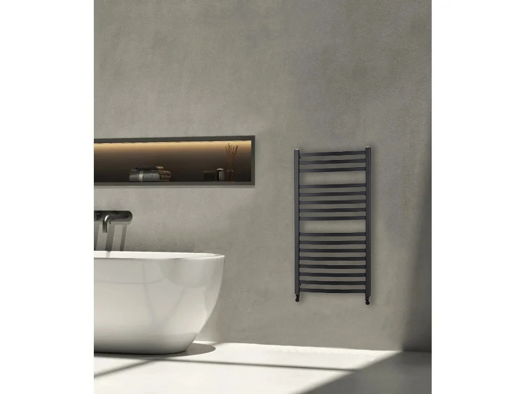 CERANO - Koupelnový radiátorový set Paolo - kombinované vytápění, termo tyč - boční jednobodové připojení - 600W - černá matná - 1090x550 mm