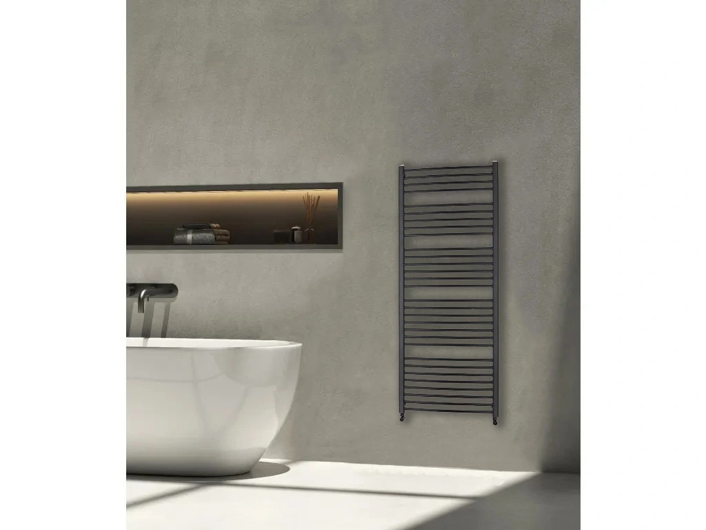 CERANO - Koupelnový radiátorový set Stefano - kombinované vytápění, termo tyč - boční jednobodové připojení - 600W - černá matná - 1210x650 mm