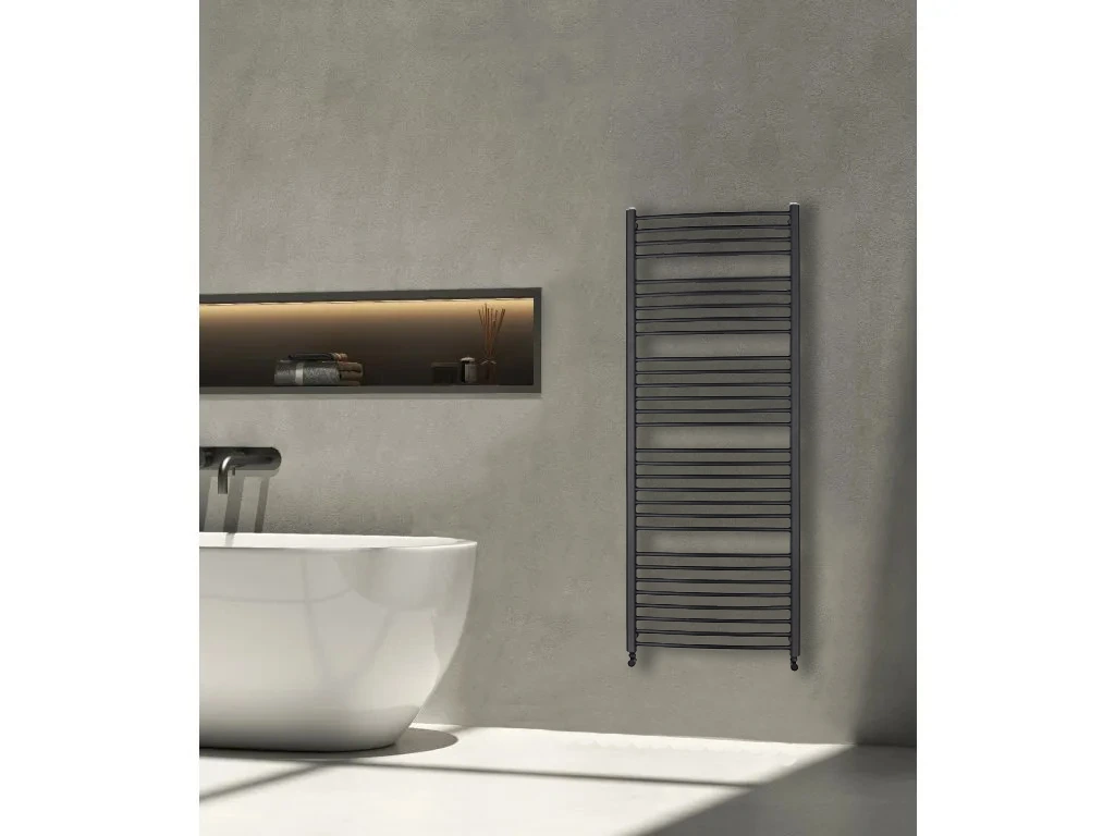 CERANO - Koupelnový radiátorový set Stefano - kombinované vytápění, termo tyč - boční jednobodové připojení - 900W - černá matná - 1710x650 mm