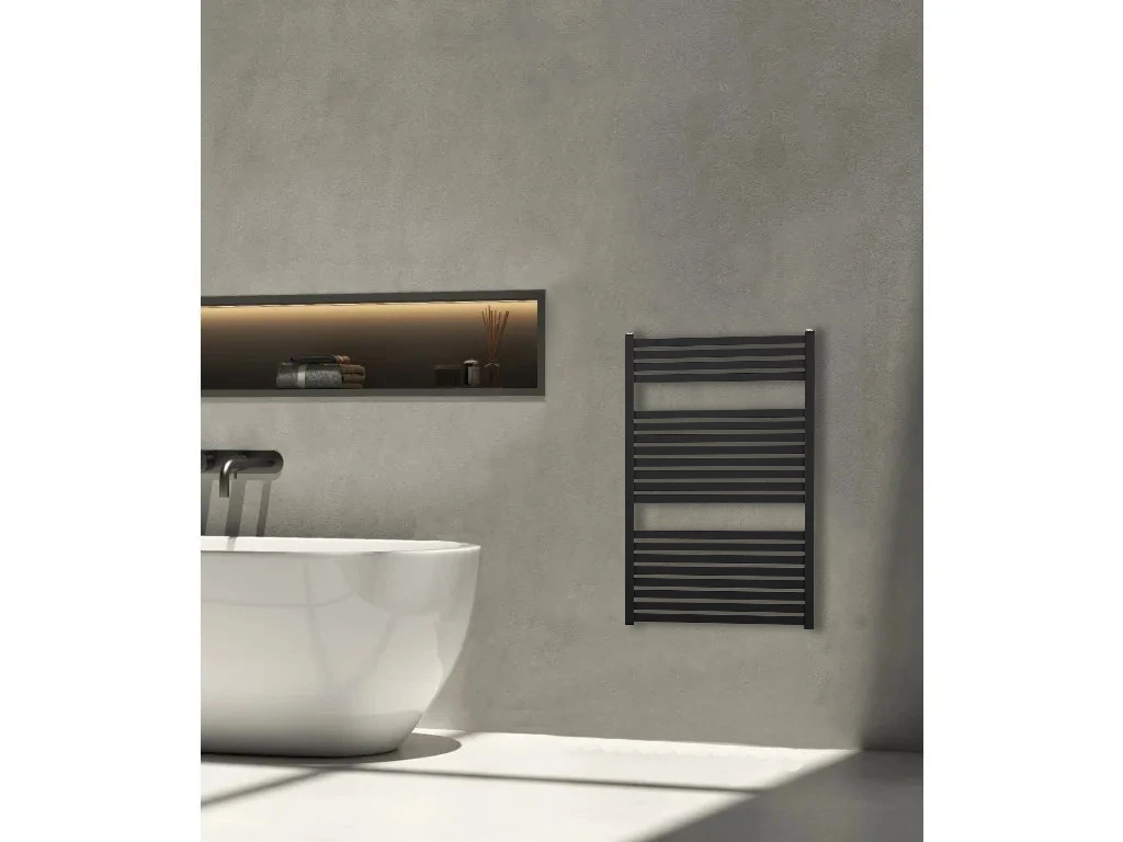 CERANO - Koupelnový radiátorový set Vincenzo - kombinované vytápění, termo tyč - boční jednobodové připojení - 300W - černá matná - 970x600 mm