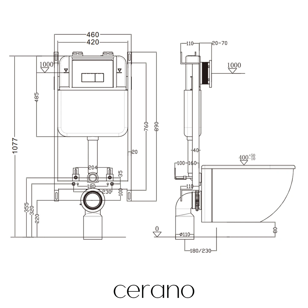 CERANO - Modul pro WC závěsné Prime - pro zazdění - 46x107,7 cm