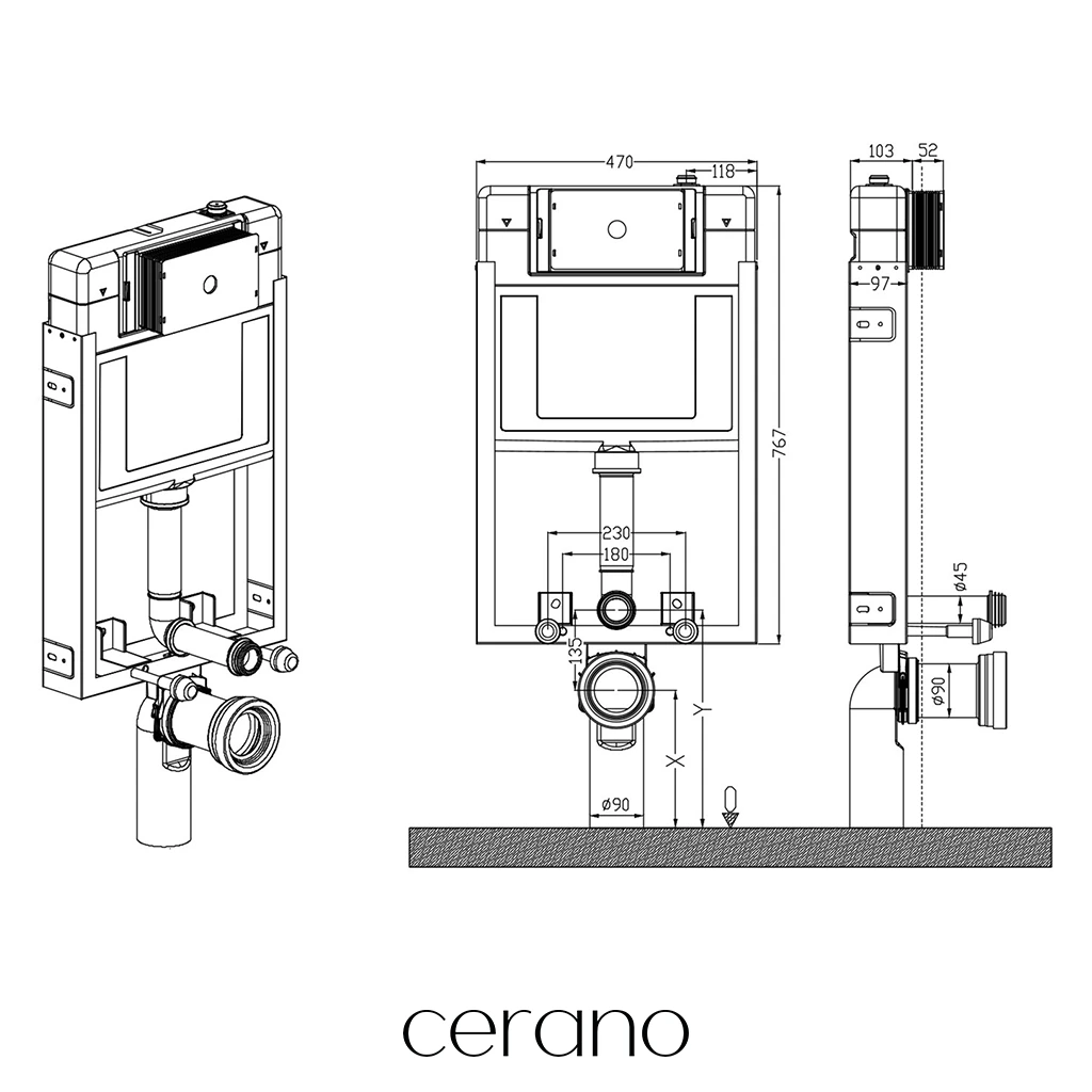 CERANO - Kompletní podomítkový WC set Lite/Cesso - bílá matná - WC tlačítko Line. zlatá - k zazdění - 49x36 cm