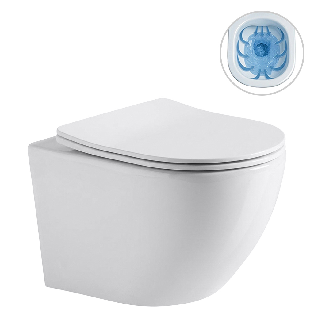 CERANO - Podomítkový WC set Cesso - bílá lesklá - tlačítko Prime/Dualo, černé - závěsné - předstěnová instalace/sádrokarton - 49x36 cm