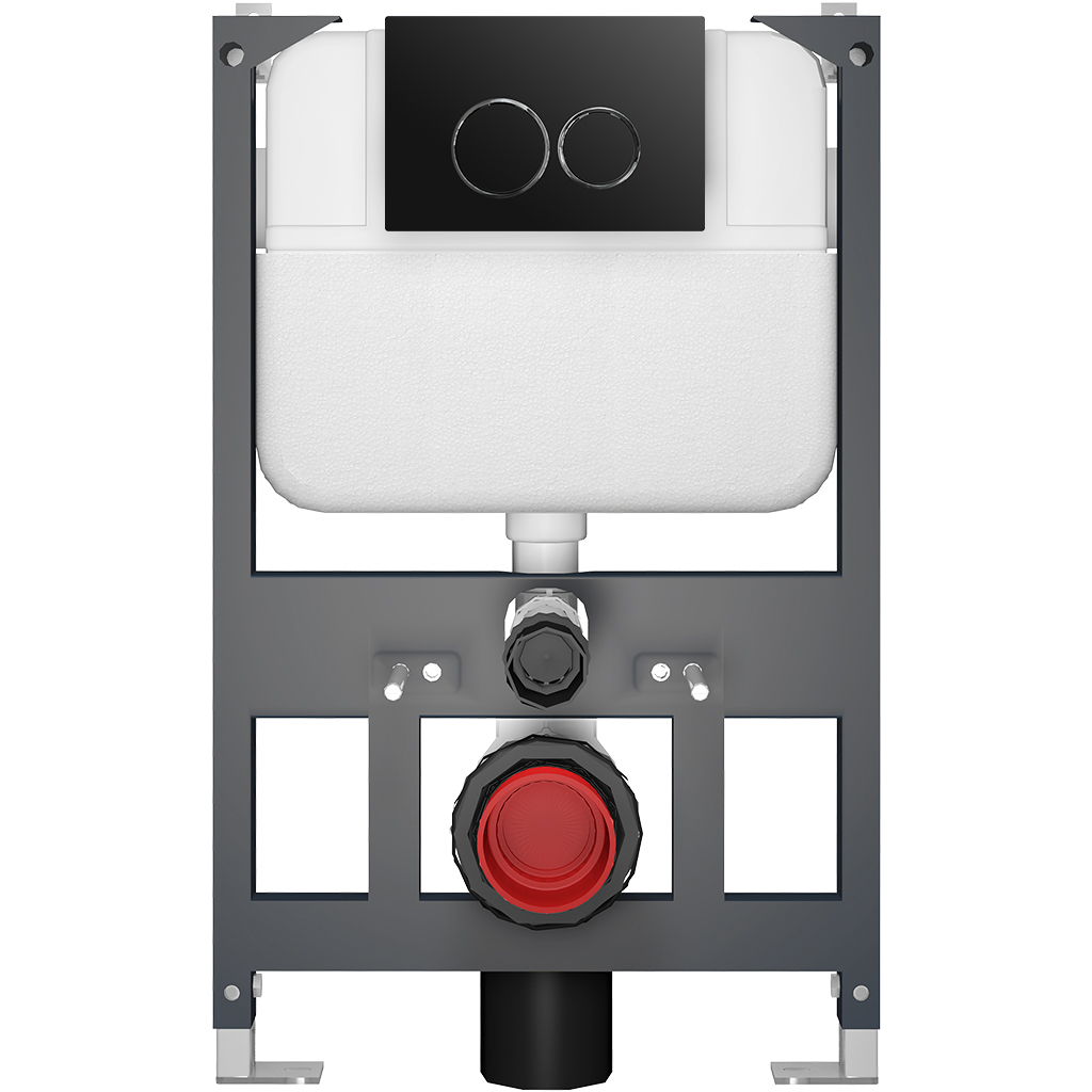 CERANO - Podomítkový WC set Cesso - bílá lesklá - tlačítko Prime/Dualo, černé - závěsné - nízký modul - předstěnová instalace/sádrokarton - 49x36 cm