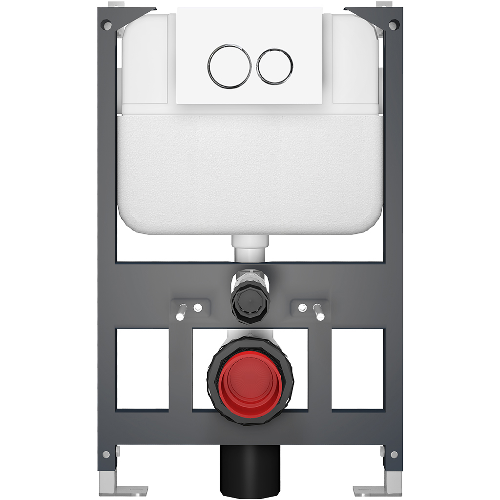 CERANO - Podomítkový WC set Carlito - bílá lesklá - tlačítko Prime/Duoalo, bílé - závěsné - nízký modul - předstěnová instalace/sádrokarton - 48,5x36,5 cm