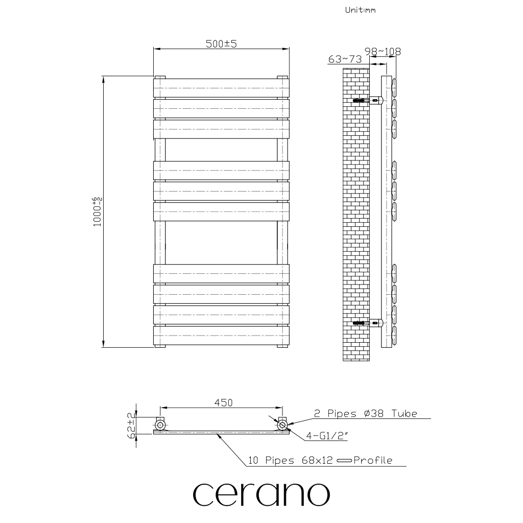 CERANO - Koupelnový radiátorový set Claude - kombinované vytápění, wifi tyč - boční jednobodové připojení - 300W - bílá matná - 1000x500 mm