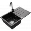 MEXEN - Bruno dřez granitový, 1-komorový s odkapávačem - černá/stříbrná, kuchyňská baterie Telma - černá - 6513-73-670200-70