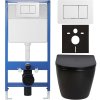 CERANO - Kompletní podomítkový WC set Lite/Verde - černá lesklá - WC tlačítko Classic, bílé - předstěnová instalace/sádrokarton - 49x36 cm
