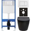 CERANO - Kompletní podomítkový WC set Lite/Verde - černá matná - WC tlačítko Classic, bílé - předstěnová instalace/sádrokarton - 49x36 cm