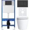 CERANO - Kompletní podomítkový WC set Lite/Norbi - bílá lesklá - WC tlačítko Classic, černé matné - předstěnová instalace/sádrokarton - 48,5x36,5 cm