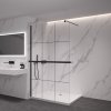 CERANO - Sprchová zástěna Walk-in Onyx Round L/P - 8 mm + polička/držák na ručníky - kulatá vzpěra  - černá matná, industriální sklo - 120x200 cm