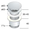 Umyvadlová výpust 5/4“, neuzavíratelná, velká krytka, tl.30-45mm, chrom