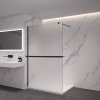 CERANO - Sprchová zástěna Walk-in Onyx Round L/P - 8 mm + polička/držák na ručníky - kulatá vzpěra - černá matná, mléčné sklo - 70x200 cm