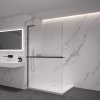 CERANO - Sprchová zástěna Walk-in Onyx L-levá vzpěra - 8 mm + polička/držák na ručníky - černá matná, rýhované sklo - 160x200 cm