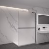 CERANO - Sprchová zástěna Walk-in Onyx L-pravá vzpěra - 8 mm + polička/držák na ručníky - černá matná, mléčné sklo - 150x200 cm