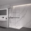 CERANO - Sprchová zástěna Walk-in Onyx L-levá vzpěra - 8 mm + polička/držák na ručníky  - černá matná, industriální sklo - 120x200 cm