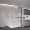 CERANO - Sprchová zástěna Walk-in Onyx L-pravá vzpěra - 8 mm + polička/držák na ručníky  - černá matná, industriální sklo - 150x200 cm