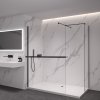 CERANO - Sprchová zástěna Walk-in Onyx T L/P - 8 mm - hranatá vzpěra + polička/držák na ručníky - černá matná, transparentní sklo - 140x50 cm