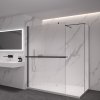 CERANO - Sprchová zástěna Walk-in Onyx T L/P - 8 mm - hranatá vzpěra + polička/držák na ručníky - černá matná, rýhované sklo - 100x70 cm
