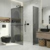 CERANO - Sprchová zástěna Walk-in Crystal T L/P - 8 mm - bezvzpěrový systém + polička/držák na ručníky - černá matná, grafitové sklo - 120x70x200 cm