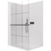 CERANO - Sprchová zástěna Walk-in Crystal L/P - 8 mm + polička/držák na ručníky - bezvzpěrový systém - černá matná, industriální sklo - 90x200 cm
