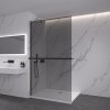 CERANO - Sprchová zástěna Walk-in Onyx Y L/P - 8 mm - kulatá vzpěra + polička/držák na ručníky - černá matná, grafitové sklo - 30x200 cm