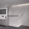 CERANO - Sprchová zástěna Walk-in Onyx Y L/P - 8 mm - kulatá vzpěra + polička/držák na ručníky - černá matná, mléčné sklo - 30x200 cm