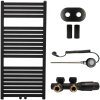 CERANO - Koupelnový radiátorový set Luigino - kombinované výtápění, wifi tyč - středové připojení 50 mm - 300W - černá matná - 970x450 mm