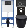 CERANO - Kompletní podomítkový WC set Lite/Verde - černá matná - WC tlačítko Duo, černá matná - předstěnová instalace - 49x36 cm