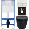 CERANO - Kompletní podomítkový WC set Lite/Verde - černá matná - WC tlačítko Line, bílá - předstěnová instalace - 49x36 cm