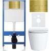 CERANO - Kompletní podomítkový WC set Lite/Norbi - bílá lesklá - WC tlačítko Line, zlatá - předstěnová instalace - 48,5x36,5 cm