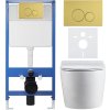 CERANO - Kompletní podomítkový WC set Lite/Felci - bílá lesklá - WC tlačítko Duo, zlatá - předstěnová instalace - 52,5x36 cm