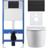 CERANO - Kompletní podomítkový WC set Lite/Felci - bílá lesklá - WC tlačítko Line, černá matná - předstěnová instalace - 52,5x36 cm