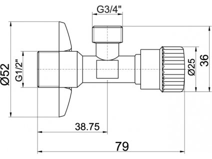 213702 rohovy ventil s krytkou a kovovou pakou 1 2 x3 4