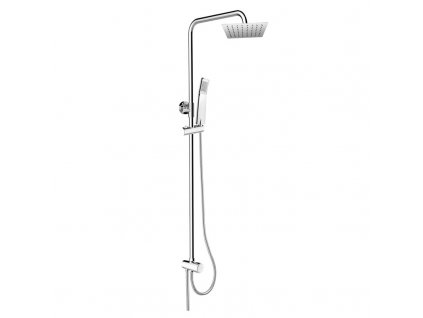Sprchový set s tyčou hranatý, nerezová hlavová sprcha a trojpolohová ručná sprcha (Variant Sprchový set s tyčí, hadicí, ruční a talíř. hranatou sprchou, slim, nerez)
