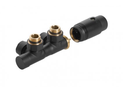 390672 cerano pripojovaci sada radiatoroveho ventilu s termostatickou hlavici stredove pripojeni 50mm cerna matna