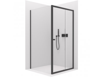 CERANO - Sprchovací kút Varone POINT Ľ/P - 6 mm - čierna matná, transparentné sklo - 100x90x195 cm - posuvný