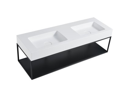 412559 cerano dvojumyvadlo z liteho mramoru geminia s podpernou konzoli nastenne bila matna cerna matna 133x46x45 cm