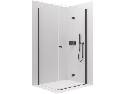 CERANO - Sprchovací kút Volpe L/P - 6 mm - čierna matná, transparentné sklo - 100x90x190 cm - zalamovacia