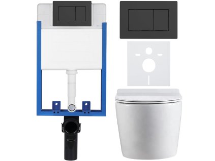 CERANO - Kompletný podomietkový WC set Lite/Felci - biela lesklá - WC tlačidlo Classic, čierne matné - na zamurovanie - 52,5x36 cm